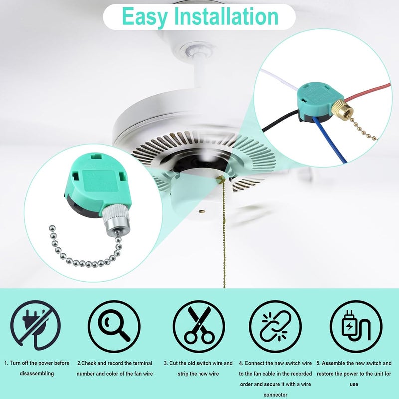 BFXM ZE-268S6 Ceiling Fan Switch - 3 Speed 4 Wire Replacement for Hampton Bay, Hunter, and Standing Fans (Bronze With Wires) - Image 3